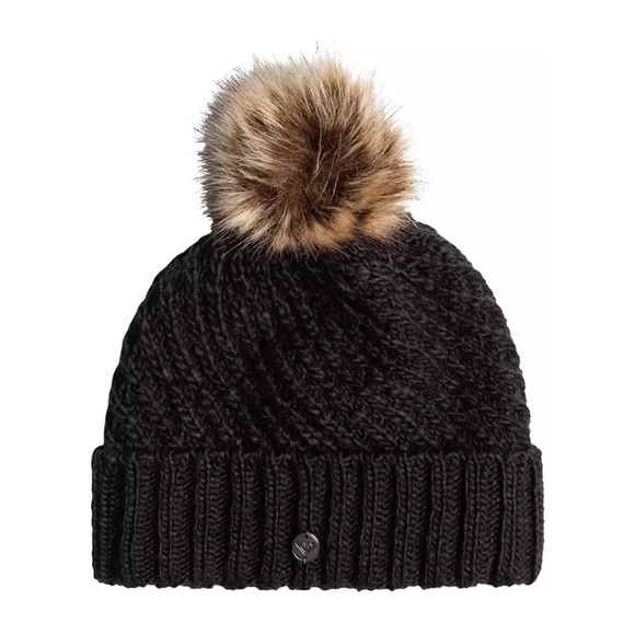 Roxy Women\'s Blizzard Beanie True Black Hat PomPom Fleet Lined Band NWT main image 5